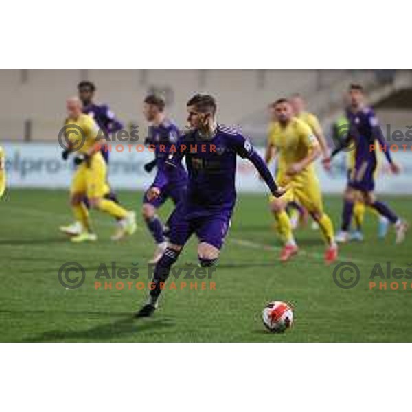 Nino Zugelj in action during Prva Liga Telemach 2021-2022 football match between Domzale and Maribor in Domzale Sports Park, Slovenia on April 2, 2022