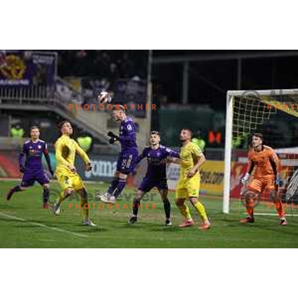 Jan Repas, Gregor Sikosek and Janez Pisek in action during Prva Liga Telemach 2021-2022 football match between Domzale and Maribor in Domzale Sports Park, Slovenia on April 2, 2022