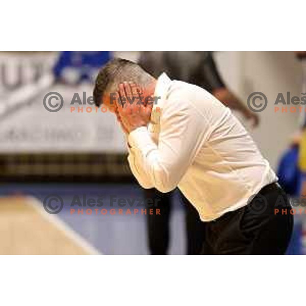 Bostjan Kuhar, head coach of Sentjur in action during Nova KBM league basketball match between Hopsi and Sentjur in Polzela, Slovenia on April 2, 2022