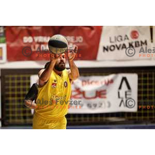 Jan Rizman in action during Nova KBM league basketball match between Hopsi and Sentjur in Polzela, Slovenia on April 2, 2022