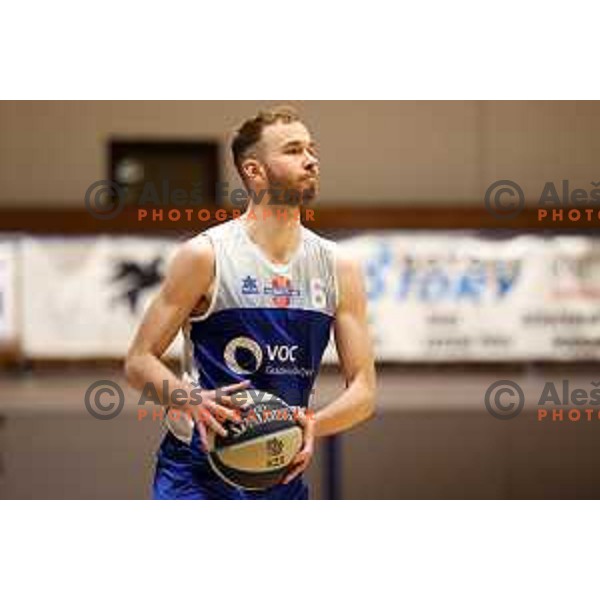 Patrik Tabak in action during Nova KBM league basketball match between Hopsi and Sentjur in Polzela, Slovenia on April 2, 2022