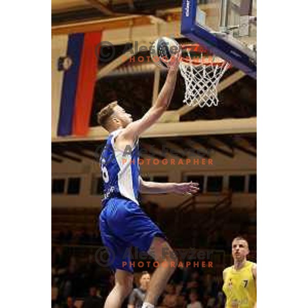 Patrik Tabak in action during Nova KBM league basketball match between Hopsi and Sentjur in Polzela, Slovenia on April 2, 2022
