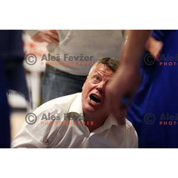Bostjan Kuhar, head coach of Sentjur in action during Nova KBM league basketball match between Hopsi and Sentjur in Polzela, Slovenia on April 2, 2022
