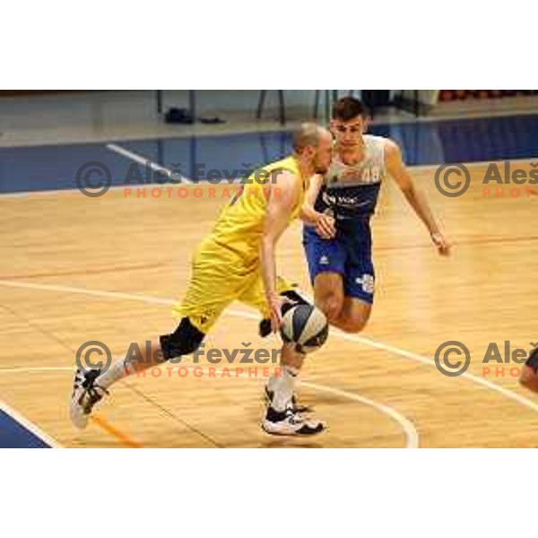 Miha Vasl in action during Nova KBM league basketball match between Hopsi and Sentjur in Polzela, Slovenia on April 2, 2022