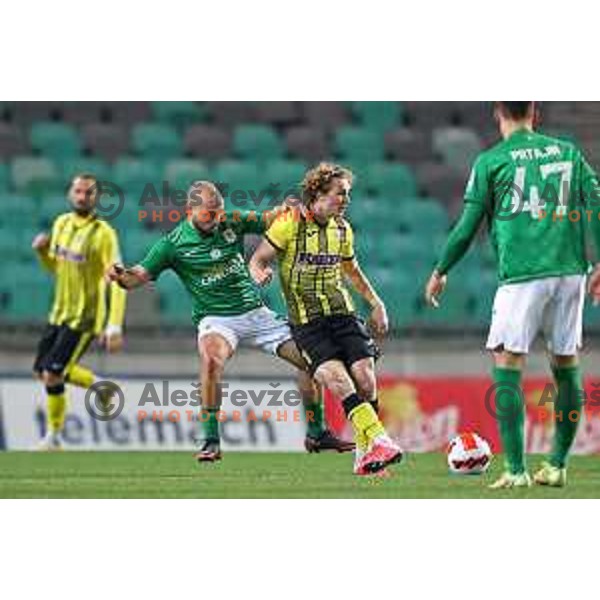 Marin Pilj in action during Prva Liga Telemach football match between Olimpija and Kalcer Radomlje in SRC Stozice, Ljubljana, Slovenia on April 3, 2022