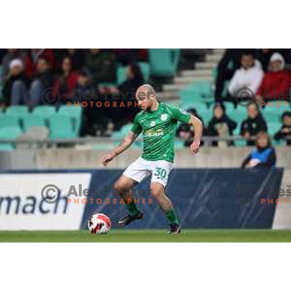 Marin Pilj in action during Prva Liga Telemach football match between Olimpija and Kalcer Radomlje in SRC Stozice, Ljubljana, Slovenia on April 3, 2022 