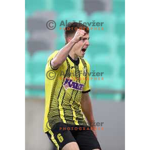 Mark Zabukovnik celebrates goal during Prva Liga Telemach football match between Olimpija and Kalcer Radomlje in SRC Stozice, Ljubljana, Slovenia on April 3, 2022 