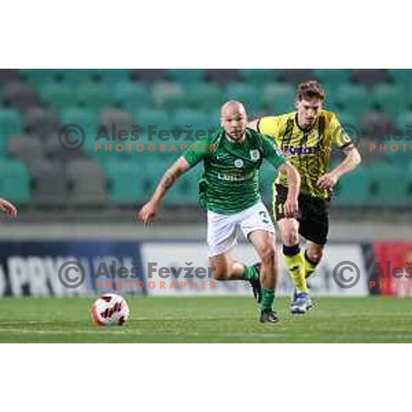 Marin Pilj in action during Prva Liga Telemach football match between Olimpija and Kalcer Radomlje in SRC Stozice, Ljubljana, Slovenia on April 3, 2022 