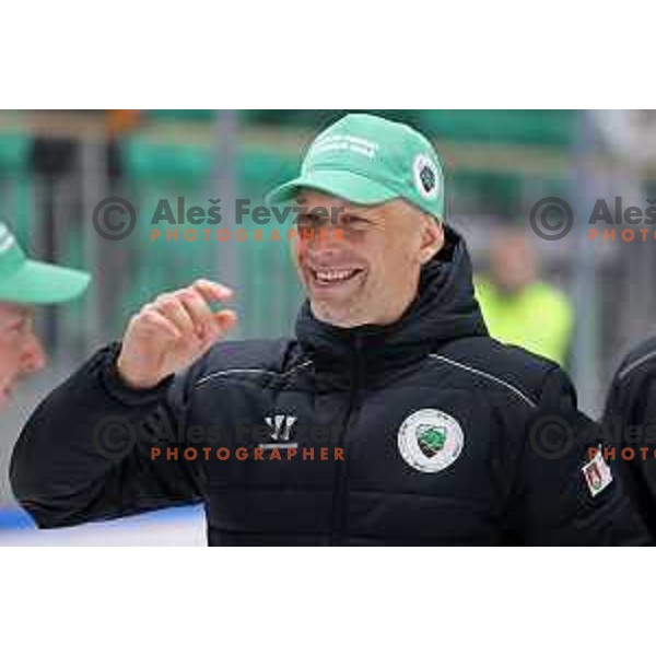 Mitja Sivic, head coach of SZ Olimpija celebrates Slovenian National ice-hockey title in Ljubljana, Slovenia on April 5, 2022