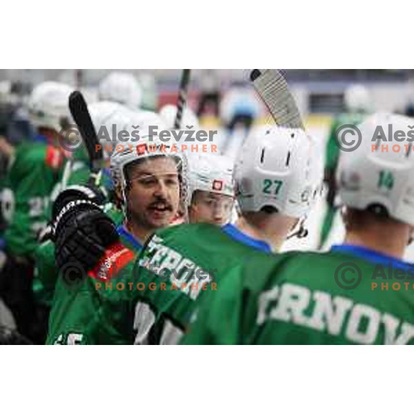 Players of SZ Olimpija celebrate Slovenian National ice-hockey title in Ljubljana, Slovenia on April 5, 2022