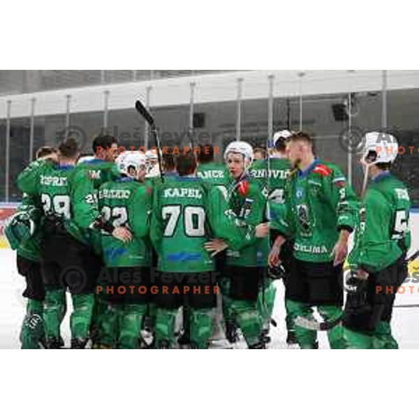 Players of SZ Olimpija celebrate Slovenian National ice-hockey title in Ljubljana, Slovenia on April 5, 2022