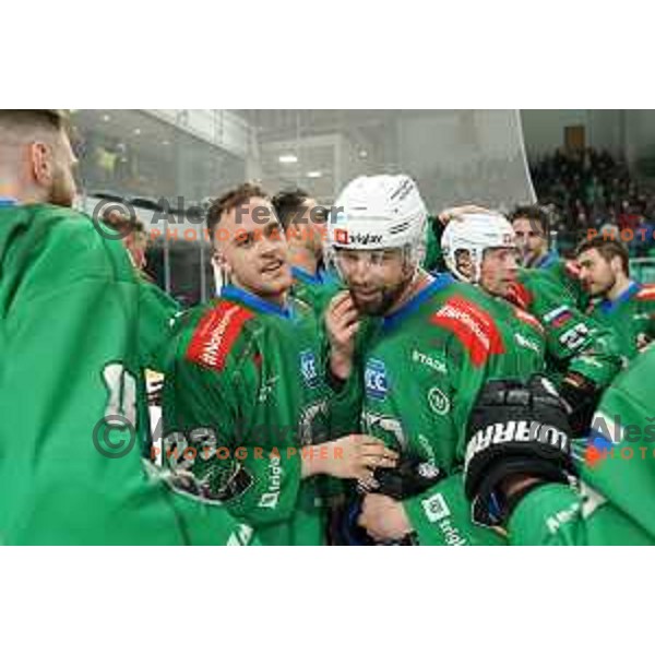 Players of SZ Olimpija celebrate Slovenian National ice-hockey title in Ljubljana, Slovenia on April 5, 2022