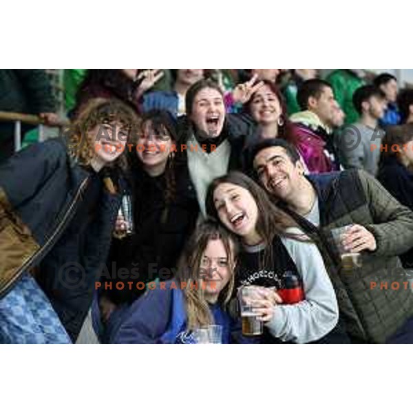 Fans of SZ Olimpija celebrate Slovenian National ice-hockey title in Ljubljana, Slovenia on April 5, 2022