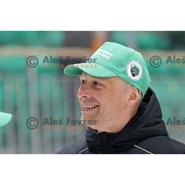 Mitja Sivic, head coach of SZ Olimpija celebrates Slovenian National ice-hockey title in Ljubljana, Slovenia on April 5, 2022