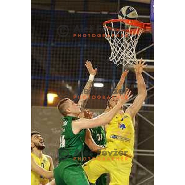 Jurij Macura and Dino Muric in action during Nova KBM league match between Sencur GGD and Krka in Sencur, Slovenia on April 6, 2022