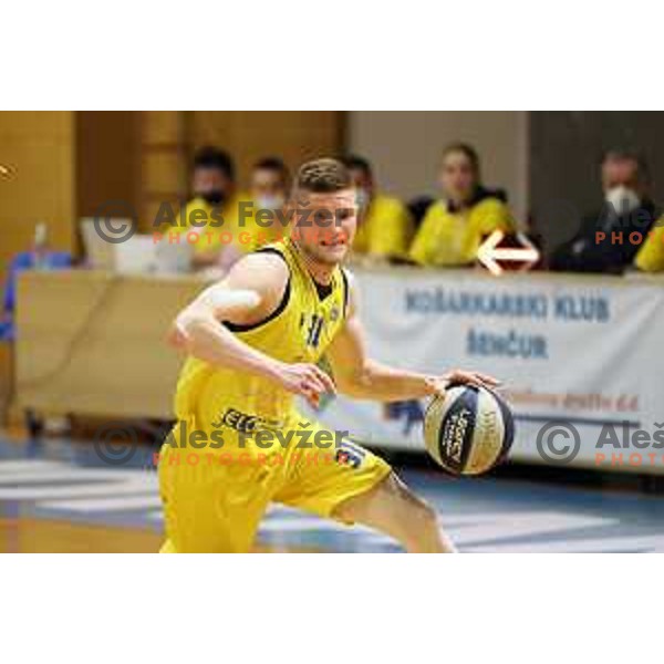 Jan Rebec in action during Nova KBM league match between Sencur GGD and Krka in Sencur, Slovenia on April 6, 2022
