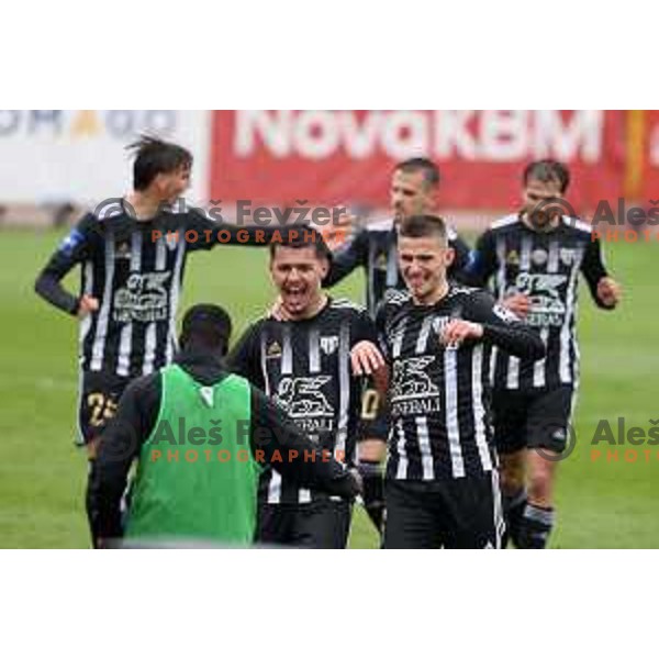 Mirlind Daku celebrates goal during Prva Liga Telemach football match between Bravo and Mura in Ljubljana, Slovenia on April 9, 2022