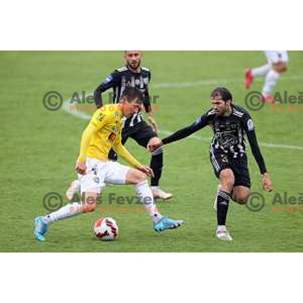 Klemen Pucko in action during Prva Liga Telemach football match between Bravo and Mura in Ljubljana, Slovenia on April 9, 2022
