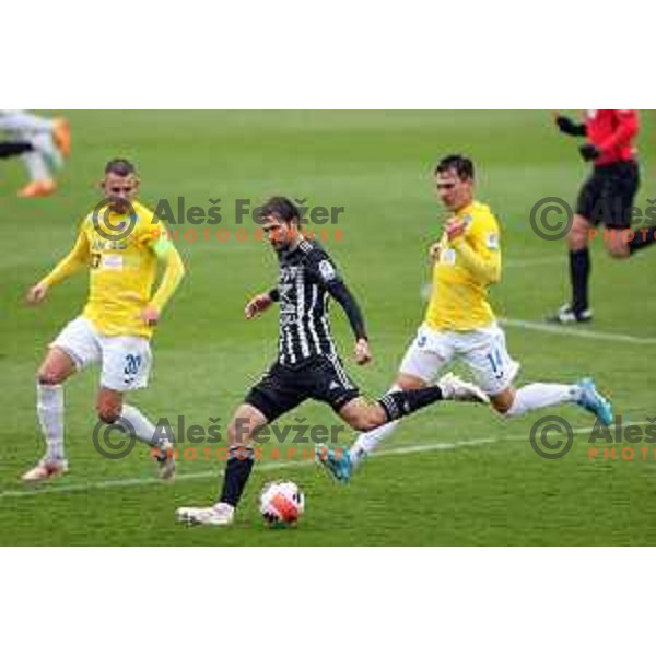 Klemen Pucko in action during Prva Liga Telemach football match between Bravo and Mura in Ljubljana, Slovenia on April 9, 2022