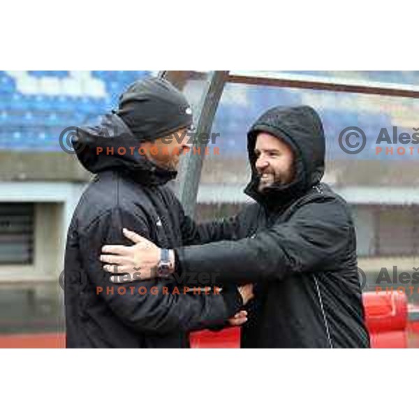 Dejan Grabic and Damir Contala in action during Prva Liga Telemach football match between Bravo and Mura in Ljubljana, Slovenia on April 9, 2022