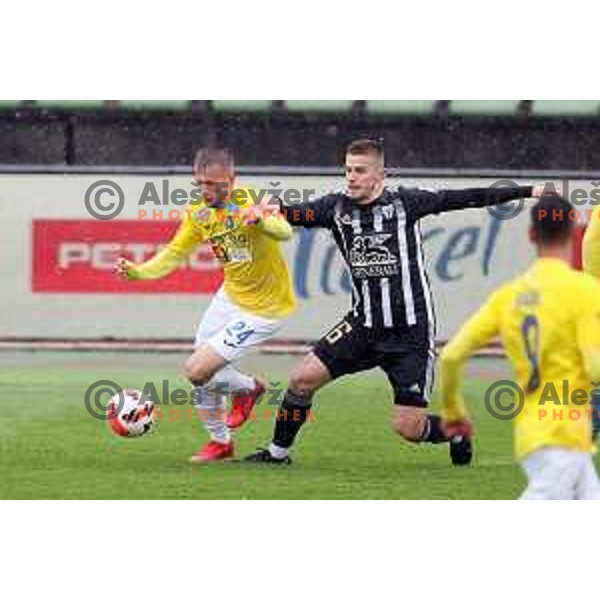 Amar Memic and Amar Beganovic in action during Prva Liga Telemach football match between Bravo and Mura in Ljubljana, Slovenia on April 9, 2022