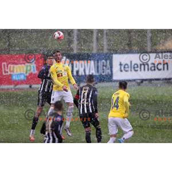 Gregor Bajde in action during Prva Liga Telemach football match between Bravo and Mura in Ljubljana, Slovenia on April 9, 2022
