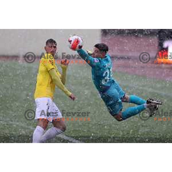 Mitja Krizan and Matija Orbanic in action during Prva Liga Telemach football match between Bravo and Mura in Ljubljana, Slovenia on April 9, 2022