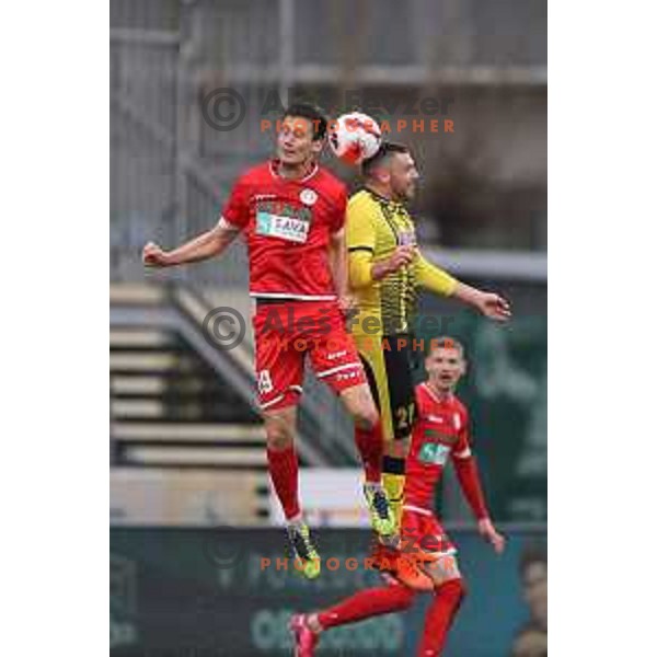 in action during Prva Liga Telemach 2021-2022 football match between Kalcer Radomlje and Aluminij in Domzale, Slovenia on April 9, 2022