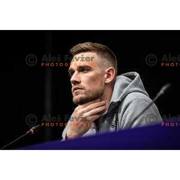 Timi Max Elsnik at the press conference after Prva liga Telemach football match between Maribor and Olimpija in Ljudski vrt, Maribor, Slovenia on April 9, 2022. Photo: Jure Banfi/www.alesfevzer.com