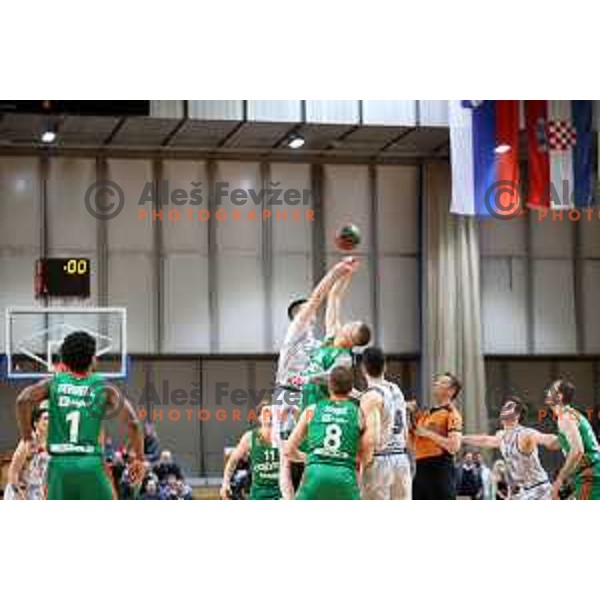 Alen Omic and Danko Brankovic in action during ABA league regular season basketball match between Cedevita Olimpija and Cibona in Tivoli Hall, Ljubljana, Slovenia on April 10, 2022