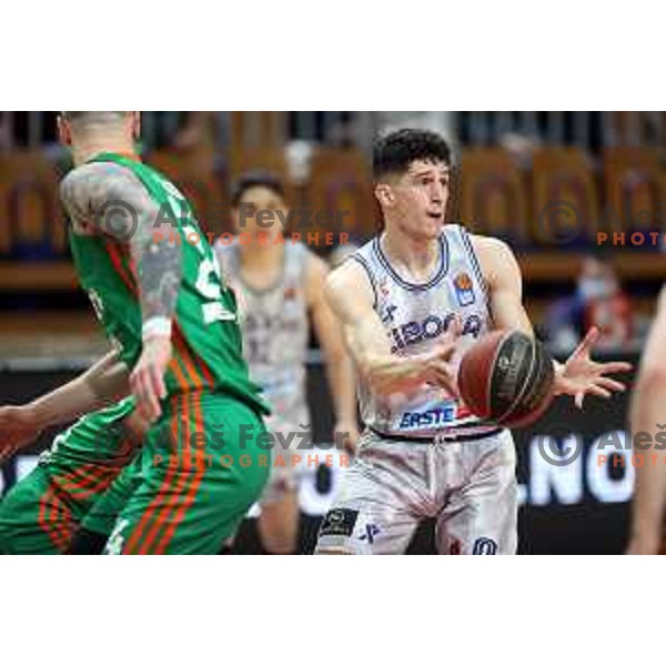 in action during ABA league regular season basketball match between Cedevita Olimpija and Cibona in Tivoli Hall, Ljubljana, Slovenia on April 10, 2022