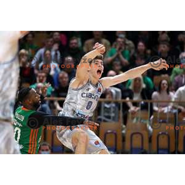 Jacob Pullen in action during ABA league regular season basketball match between Cedevita Olimpija and Cibona in Tivoli Hall, Ljubljana, Slovenia on April 10, 2022