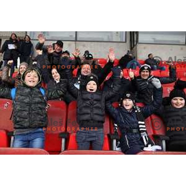 Robert Kuzmic and fans of Mura during Prva Liga Telemach football match between Bravo and Mura in Ljubljana, Slovenia on April 9, 2022