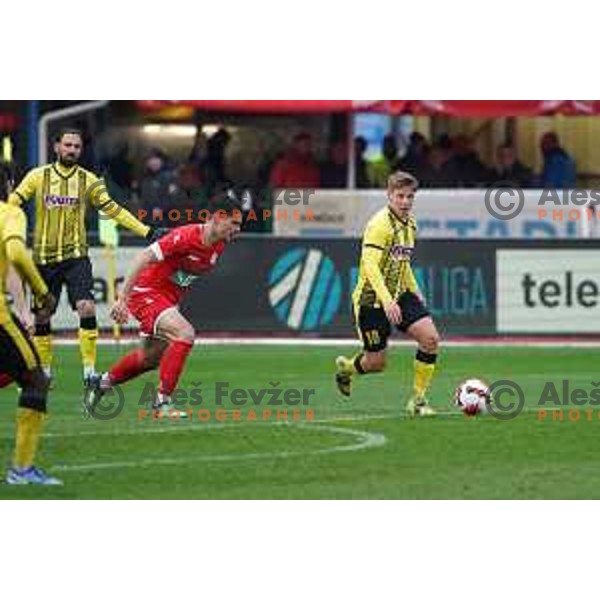 Luka Cerar in action during Prva Liga Telemach 2021-2022 football match between Kalcer Radomlje and Aluminij in Domzale, Slovenia on April 9, 2022