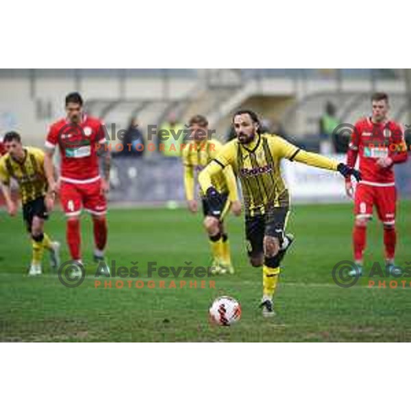 Tomislav Mrkonjic in action during Prva Liga Telemach 2021-2022 football match between Kalcer Radomlje and Aluminij in Domzale, Slovenia on April 9, 2022