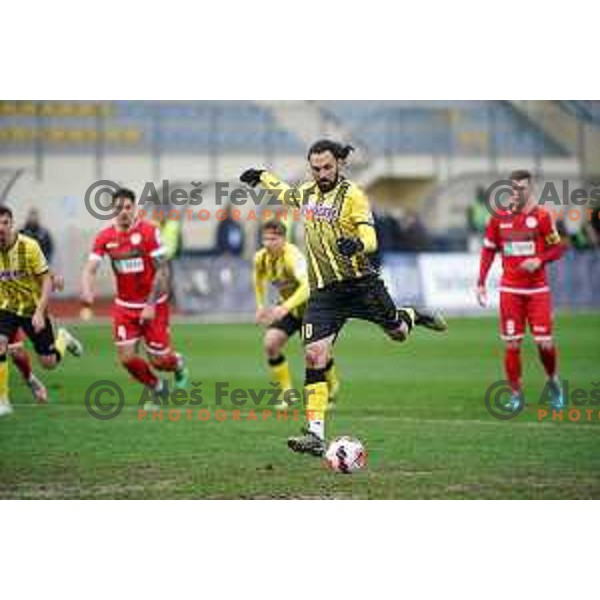 Tomislav Mrkonjic in action during Prva Liga Telemach 2021-2022 football match between Kalcer Radomlje and Aluminij in Domzale, Slovenia on April 9, 2022