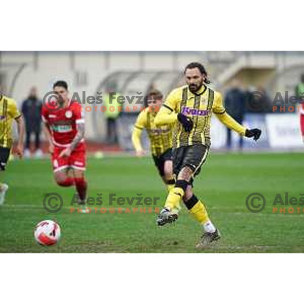 Tomislav Mrkonjic in action during Prva Liga Telemach 2021-2022 football match between Kalcer Radomlje and Aluminij in Domzale, Slovenia on April 9, 2022
