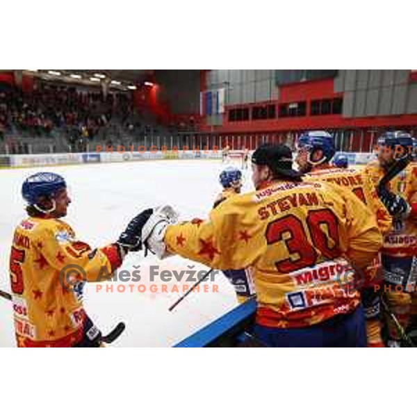 in action during second game of the Final of Alps league ice-hockey match between Sij Acroni Jesenice (SLO) and Migross Asiago (ITA) in Podmezakla Hall, Jesenice on April 12, 2022