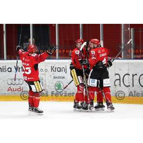 in action during second game of the Final of Alps league ice-hockey match between Sij Acroni Jesenice (SLO) and Migross Asiago (ITA) in Podmezakla Hall, Jesenice on April 12, 2022