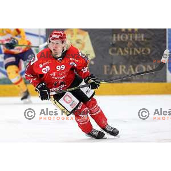 Jesperi Viikila in action during second game of the Final of Alps league ice-hockey match between Sij Acroni Jesenice (SLO) and Migross Asiago (ITA) in Podmezakla Hall, Jesenice on April 12, 2022