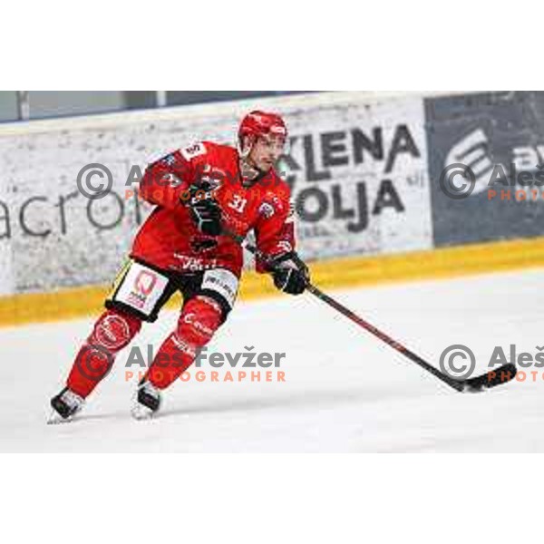 Eric Pance in action during second game of the Final of Alps league ice-hockey match between Sij Acroni Jesenice (SLO) and Migross Asiago (ITA) in Podmezakla Hall, Jesenice on April 12, 2022