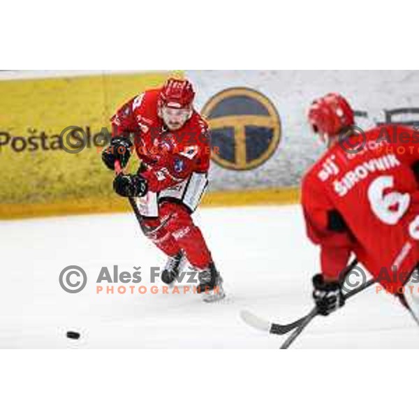 Patrik Rajsar in action during second game of the Final of Alps league ice-hockey match between Sij Acroni Jesenice (SLO) and Migross Asiago (ITA) in Podmezakla Hall, Jesenice on April 12, 2022