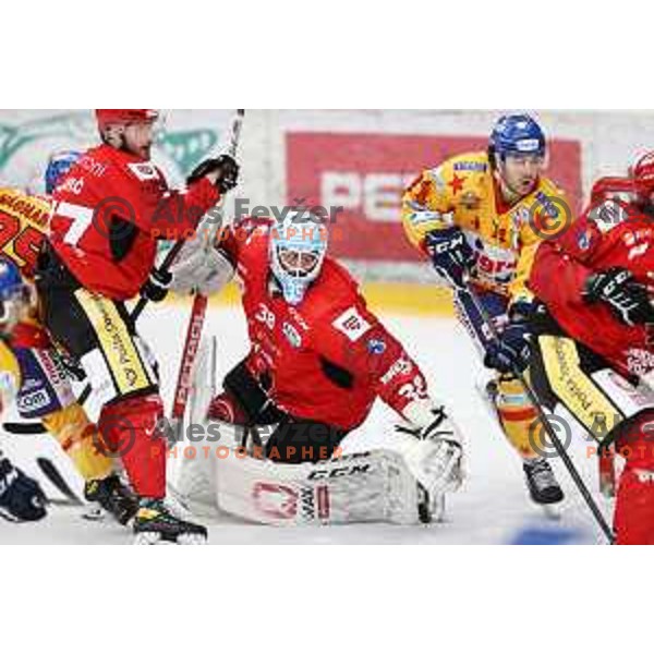 Oscar Froberg of SIJ Acroni Jesenice during second game of the Final of Alps league ice-hockey match between Sij Acroni Jesenice (SLO) and Migross Asiago (ITA) in Podmezakla Hall, Jesenice on April 12, 2022