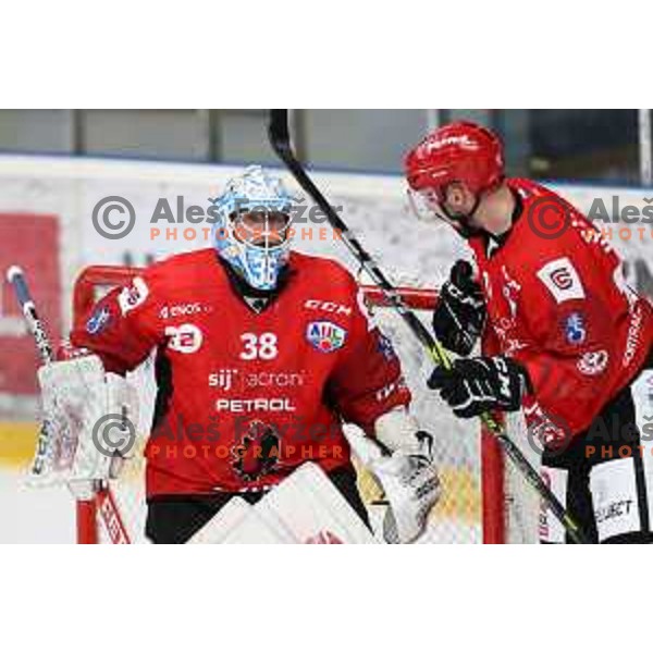 Oscar Froberg of SIJ Acroni Jesenice during second game of the Final of Alps league ice-hockey match between Sij Acroni Jesenice (SLO) and Migross Asiago (ITA) in Podmezakla Hall, Jesenice on April 12, 2022