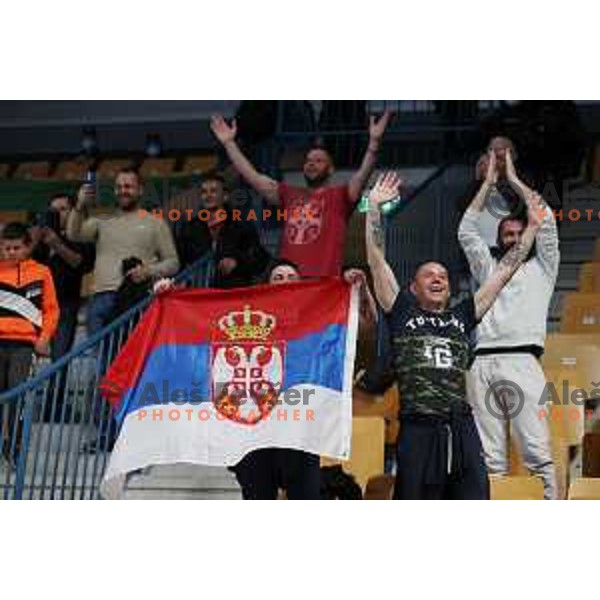 Fans of Serbia in action during World Championship Men 2023 Qualifiers between Slovenia and Serbia in Celje, Slovenia on April 13, 2022