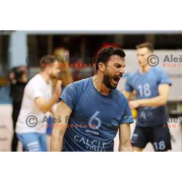 Mitja Gasparini in action during semi-final of 1.DOL match between Calcit Volleyball and Merkur Maribor in Kamnik on April 14, 2022