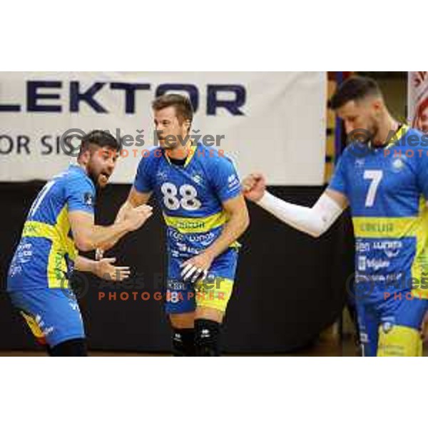 in action during semi-final of 1.DOL match between Calcit Volleyball and Merkur Maribor in Kamnik on April 14, 2022