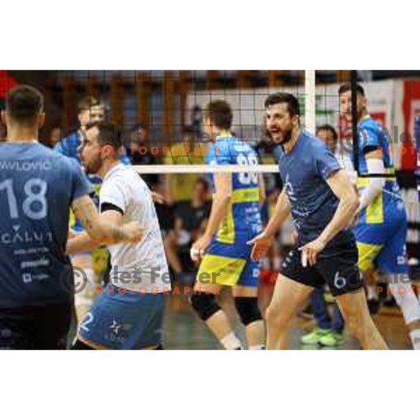 Mitja Gasparini in action during semi-final of 1.DOL match between Calcit Volleyball and Merkur Maribor in Kamnik on April 14, 2022