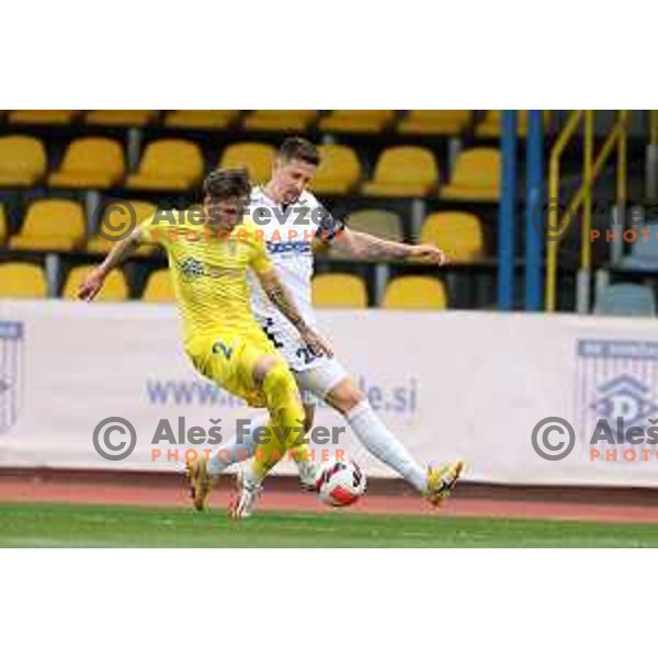 Andraz Zinic and Luka Susnjara in action during Prva Liga Telemach 2021-2022 football match between Domzale and Koper in Domzale, Slovenia on April 16, 2022