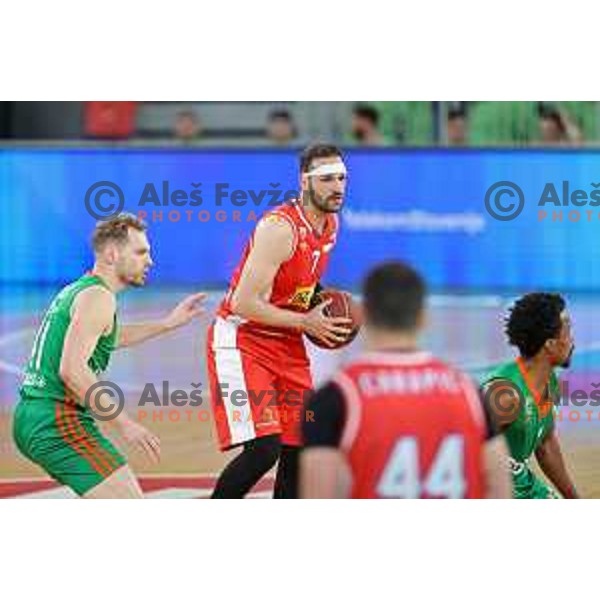 Duda Sanadze in action during ABA league regular season basketball match between Cedevita Olimpija and Borac in Stozice, Arena, Ljubljana, Slovenia on April 16, 2022